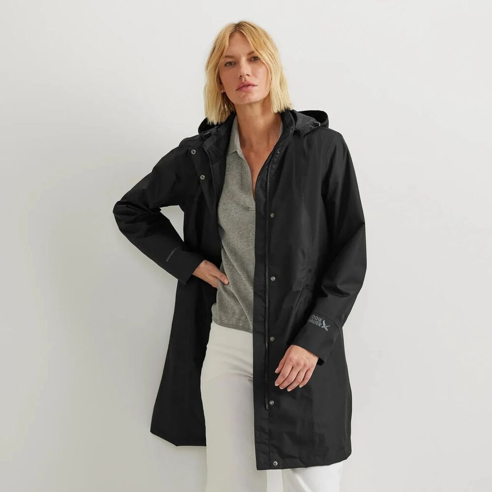 Eddie Bauer Girl on the Go Waterproof Black Classic Outdoor Trench Coat - XL